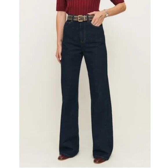 Reformation Cary Low Rise Slouchy Wide Leg Jeans Rigid Denim Ondine Blue Size 31 - Picture 1 of 10